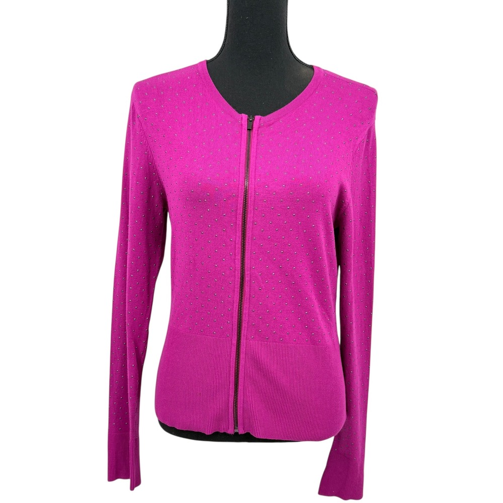 Cache Womens Cardigan Sweater Purple‎ Embellished Zip Up Long Sleeve Knit Medium